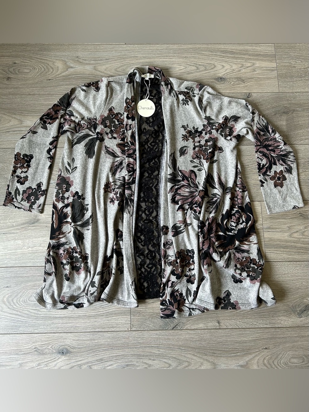 Chenault Dark Floral Duster Cardigan Lace Panel Boho Size 2X New